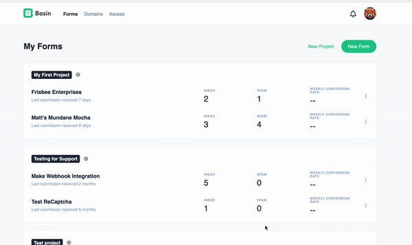 GIF showing how to use the Basin Form Builder