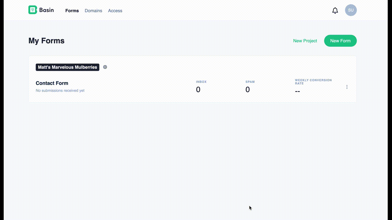 GIF showing how to transfer projects to another Basin user