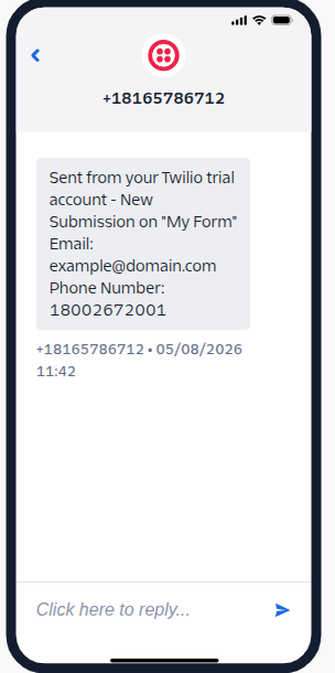Screenshot of an example SMS notification message received on a phone